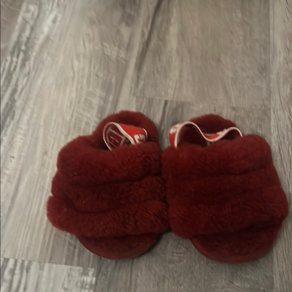 UGG Red Plush Slippers Cozy Fuzzy Design